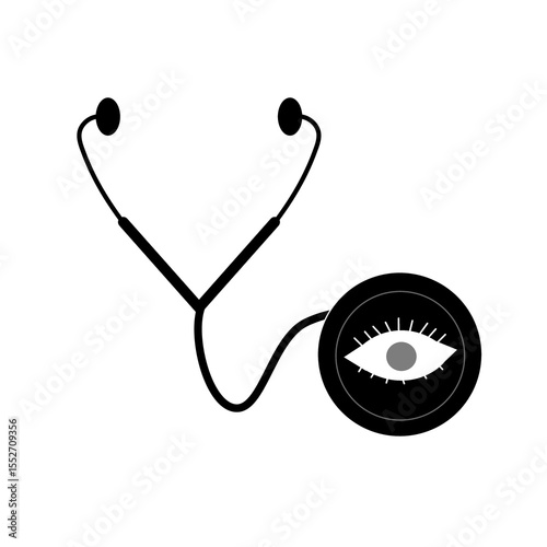 Stethoscope icon with eye symbol. Flat medical design for ophthalmologist or vision health