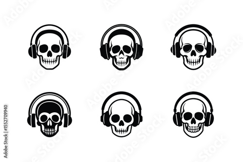  Skull with headphones vector silhouette bundle