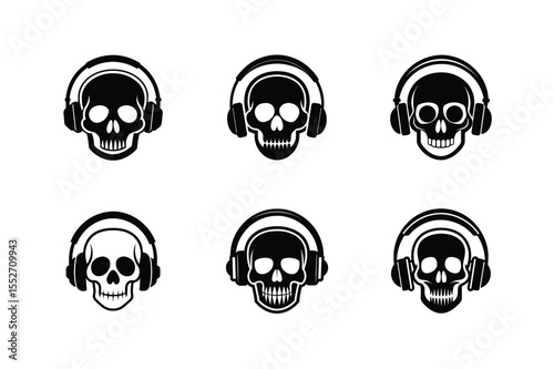 Skull with headphones vector silhouette bundle