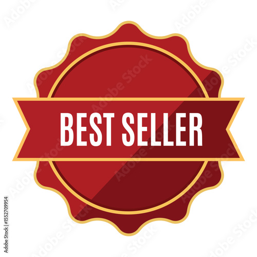 a red best seller badge with a gold border and ribbon, ideal for product promotion, sales, and marketing achievements