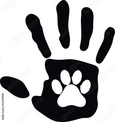 Human Handprint with an Animal Paw Print