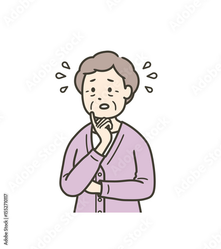 困って焦る後期高齢者女性の上半身イラスト