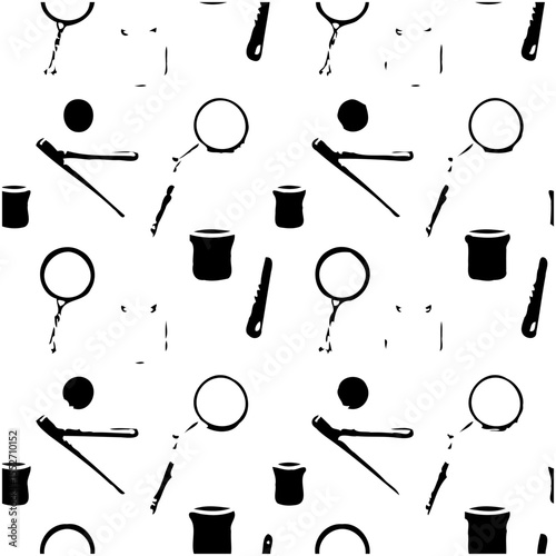 Monochrome sewing pattern with vintage tools for tailor and seamstress crafting