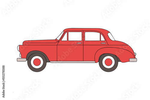 Vintage Red Car: Classic vintage red car, perfect for projects and themes. The image showcases a clean, artistic side view of an vintage red car.