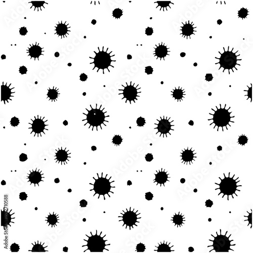Seamless pattern of stylized virus cells: black and white microbiology illustration