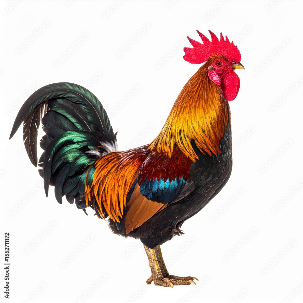 Fototapeta premium Colorful Rooster Profile on White Background