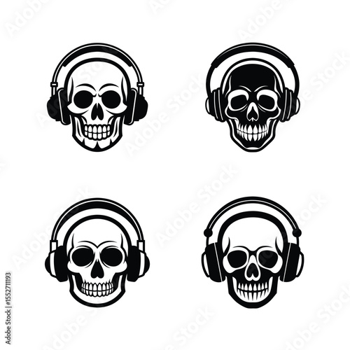  Skull with headphones vector silhouette bundle