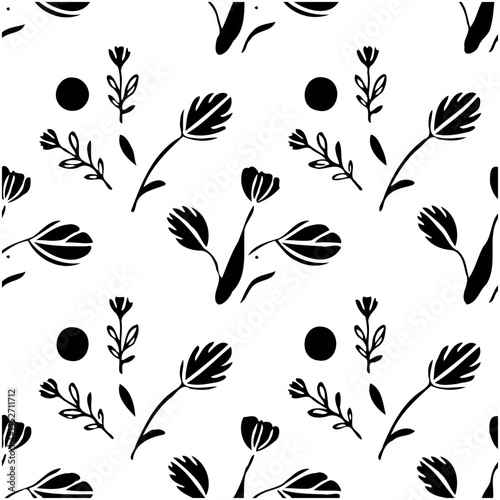 Seamless black and white floral pattern design for backgrounds and textiles