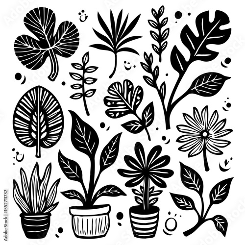 Botanical Variety: A collection of monochrome floral drawings on white background