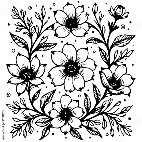 Elegant Floral Vector Illustration: A Detailed Botanical Design Artwork for various uses