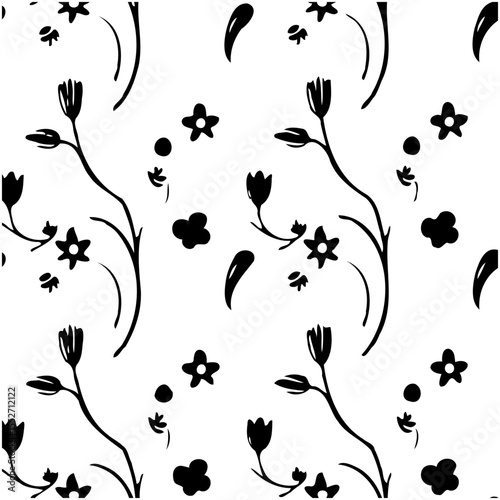 Elegant floral vector pattern design with black botanical elements on white canvas
