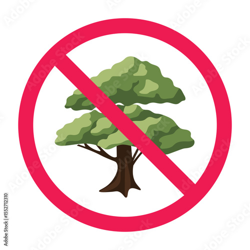 No tree sign, forbidden tree sign, no planting tree sign, deforestation warning sign, tree with red ban circle