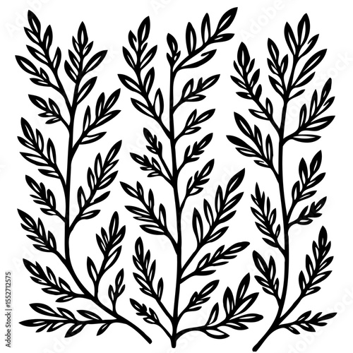 Elegant floral arrangement with leaves and branches in a graphic black design