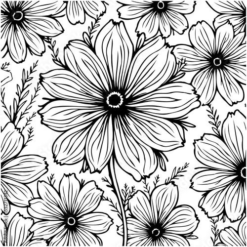 Elegant floral pattern illustration in black and white line art design style