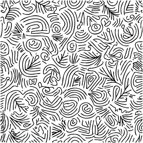 Intricate monochromatic pattern featuring abstract lines and nature-inspired shapes creating a visually engaging texture