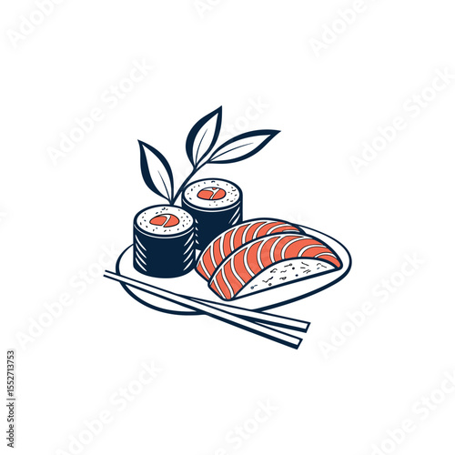 Japanese norimaki roll sushi sashimi  logo design vector 