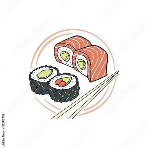 Japanese norimaki roll sushi sashimi  logo design vector 