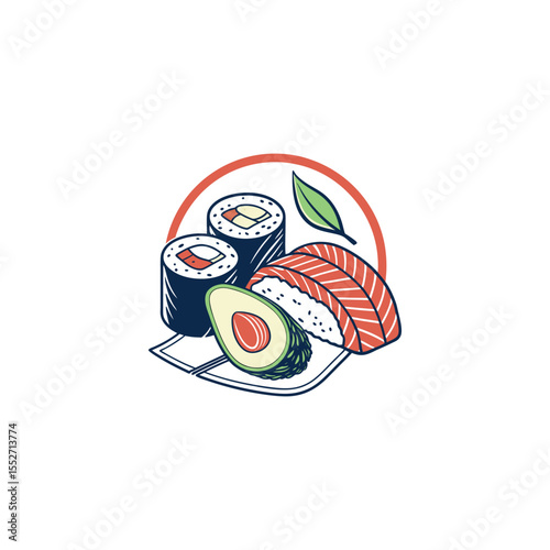 Japanese norimaki roll sushi sashimi  logo design vector 