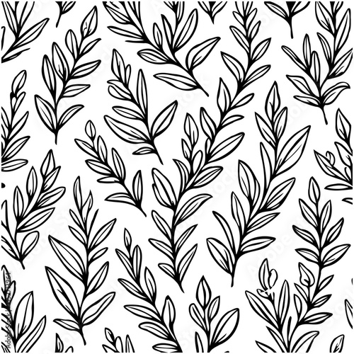 Elegant botanical seamless pattern featuring stylized leaf branches and twigs