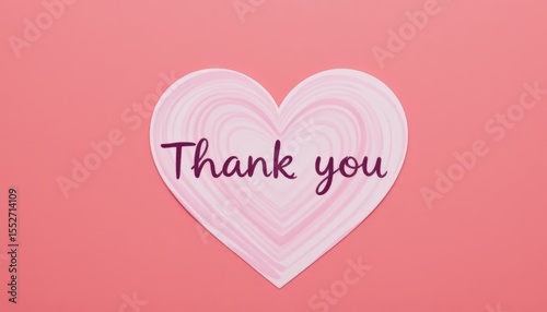 Thank You Message on a Heart Shape Card Against a Soft Pink Background