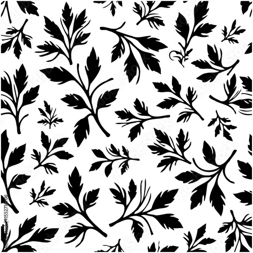 Elegant seamless pattern with stylized black leaves for textile design