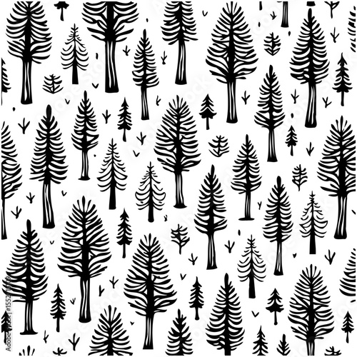 Monochrome Forest: Hand-Drawn Conifer Tree Pattern for Nature-Inspired Designs