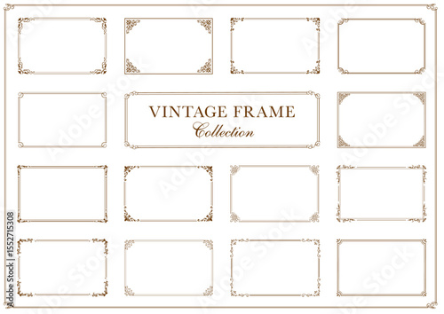 vintage frame set 7_sepia／サンプルテキスト・背景無しで使いやすいセピアのビンテージフレームセット7