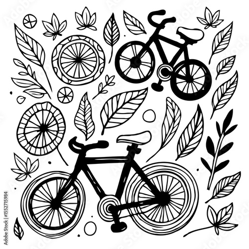 Whimsical bicycle and foliage illustration for sustainable lifestyle promotion
