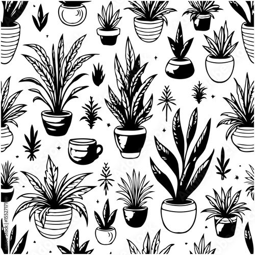 Seamless pattern illustration of house plants for textile and wallpaper design