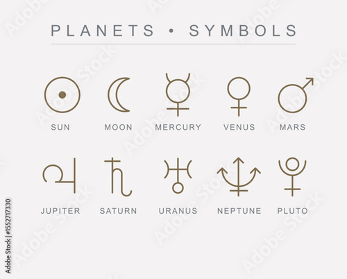Astrological planets symbols vectorsun moon mercury venus mars jupiter saturn uranus neptune pluto