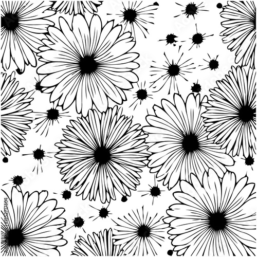 Elegant floral pattern with daisy outlines against a white background image