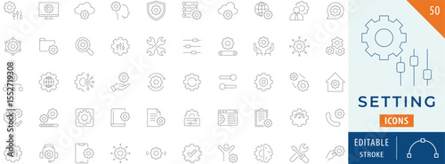 Setting icon collection set. Editable stroke.