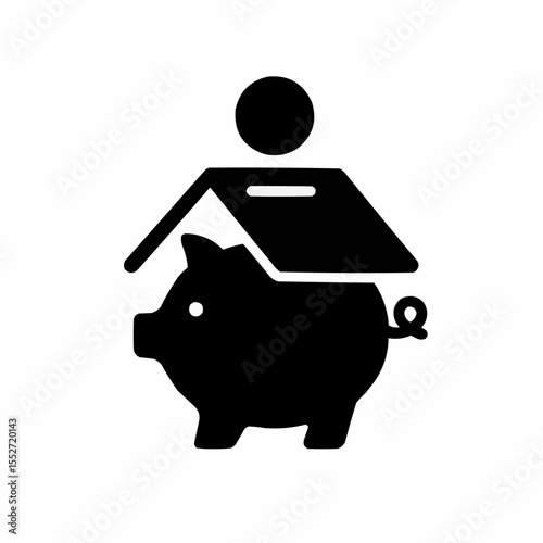 Man uses laptop for online banking and investment, managing his savings with a pink piggy bank