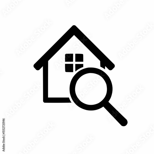 Magnifying glass over a house, symbolizing real estate search or property inspection