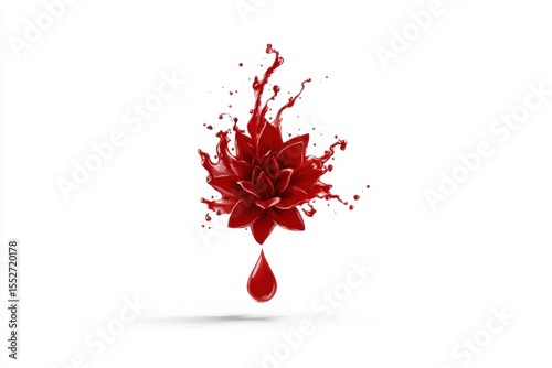 Transformation of life as a drop of blood turns into a vibrant flower in a fusion of nature and emotion