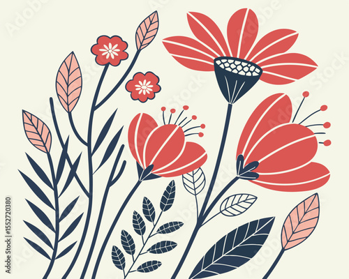 Vector seamless pattern with leaves and curls. Monochrome abstract floral background. Stylish monochrome texture.cool, curl, doodle, dot, elegant, graphic, grey, minimal, ornament, ornate, print, 