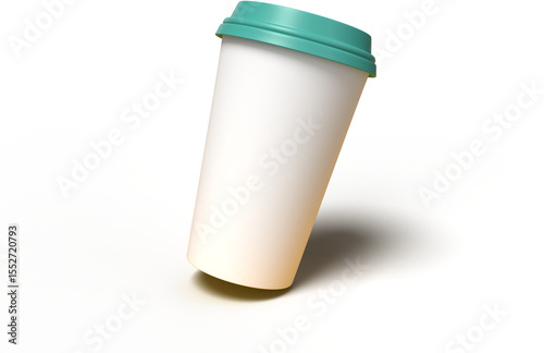 A minimalist coffee cup with a teal lid, designed for beverages on the go.