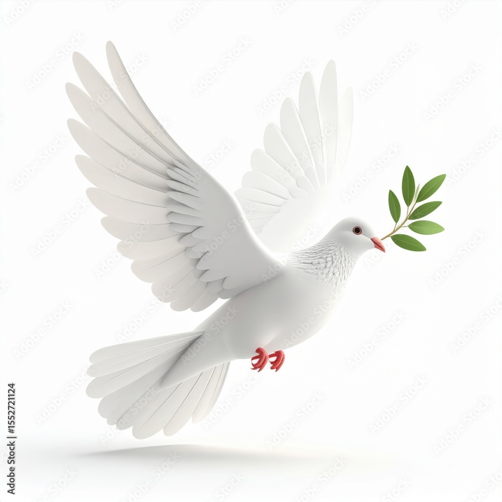 Obraz premium White Dove in Flight with Olive Branch