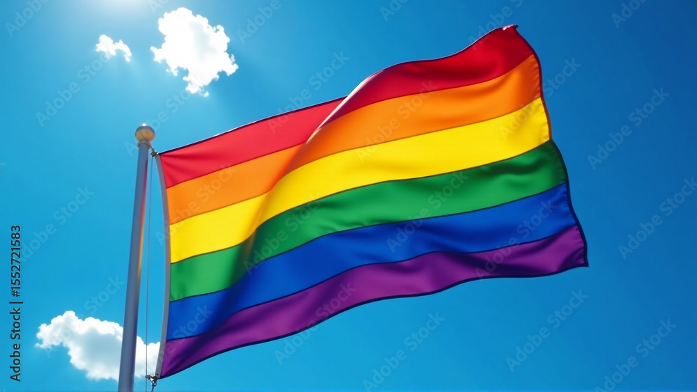 Obraz premium Dynamic Rainbow Flag Movement in Bright Sky