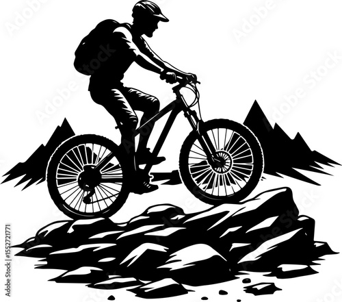 Mountain Biker on Trail Vector Bundle