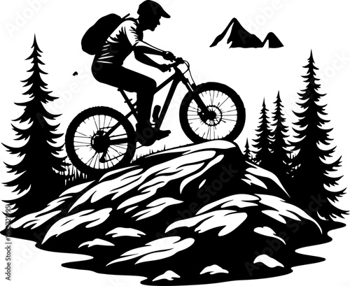 Mountain Biker on Trail Vector Bundle