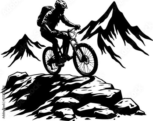 Mountain Biker on Trail Vector Bundle