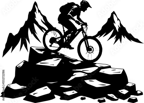 Mountain Biker on Trail Vector Bundle