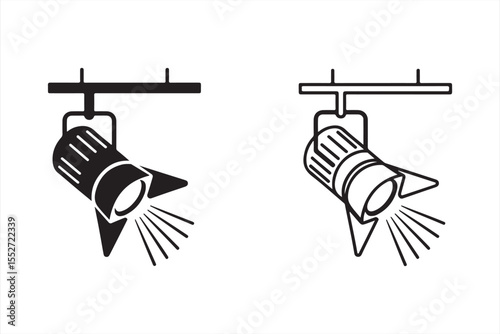 Black and outline icons of circular ceiling-mounted spotlights