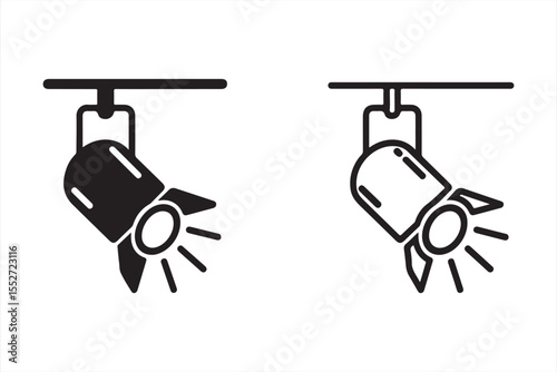 Mounted beam spotlight vector icons in both solid and outline views
