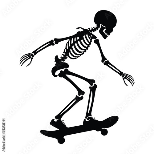 Skateboarding Silhouette, Vector, Illustration, Outline, Icon, Logo, White Background.