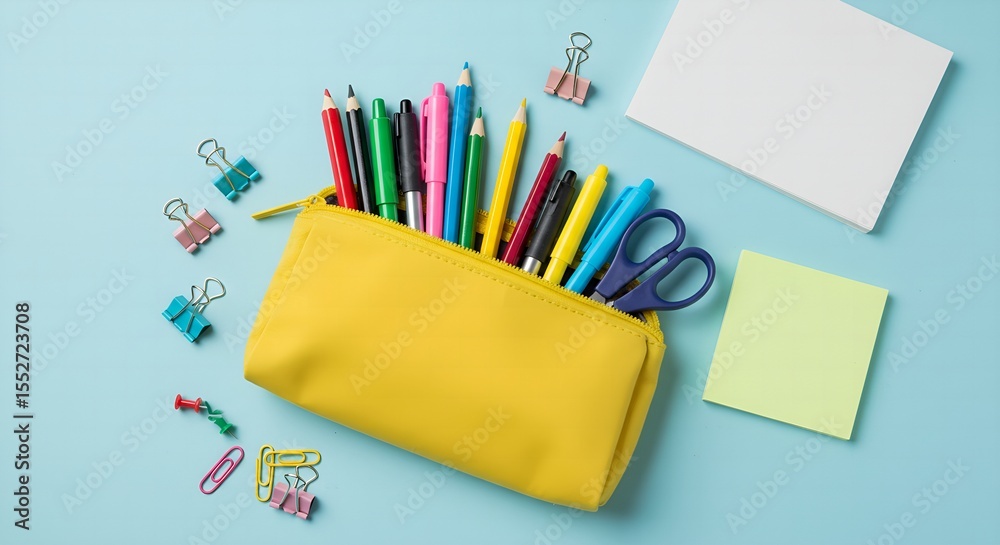 Fototapeta premium School Supplies Bright Pencil Case.