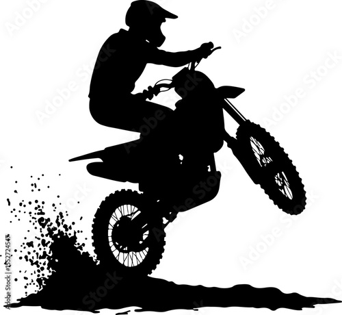Motocross Rider Wheelie with Mud Spray Silhouette Vector