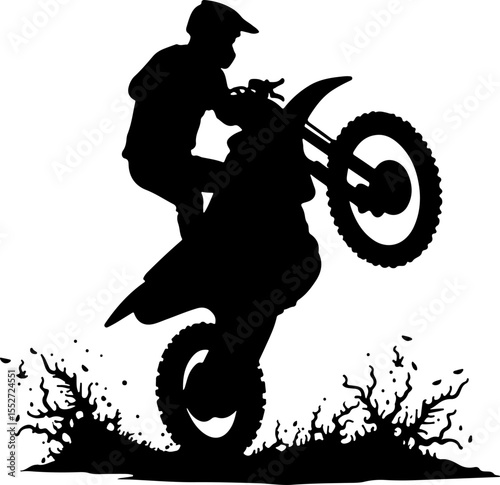 Motocross Rider Wheelie with Mud Spray Silhouette Vector