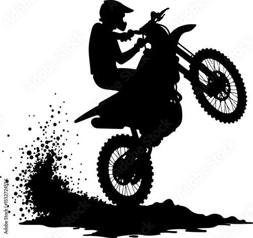 Motocross Rider Wheelie with Mud Spray Silhouette Vector